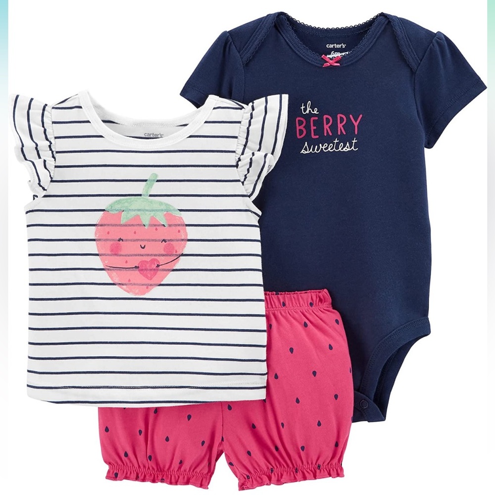NWT Baby Girl: Size 18 Months - 3-Piece Strawberry Little Short Set